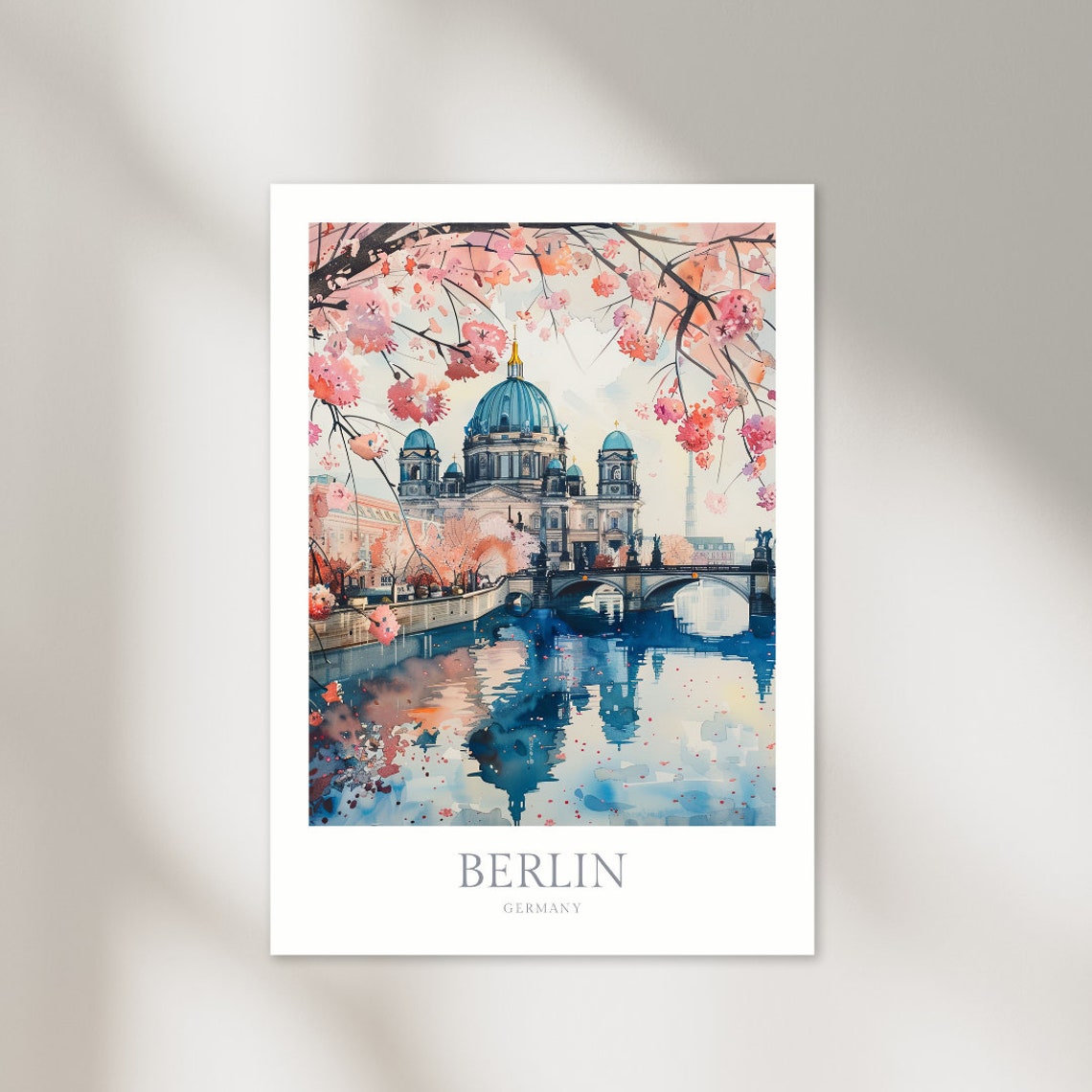 Berlin Germany Cathedral Cherry Blossom Watercolor Spring Poster