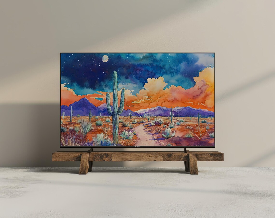 Arizona Sonoran Desert Watercolor Saguaro Cactus Sunset Wall Art - Image 3