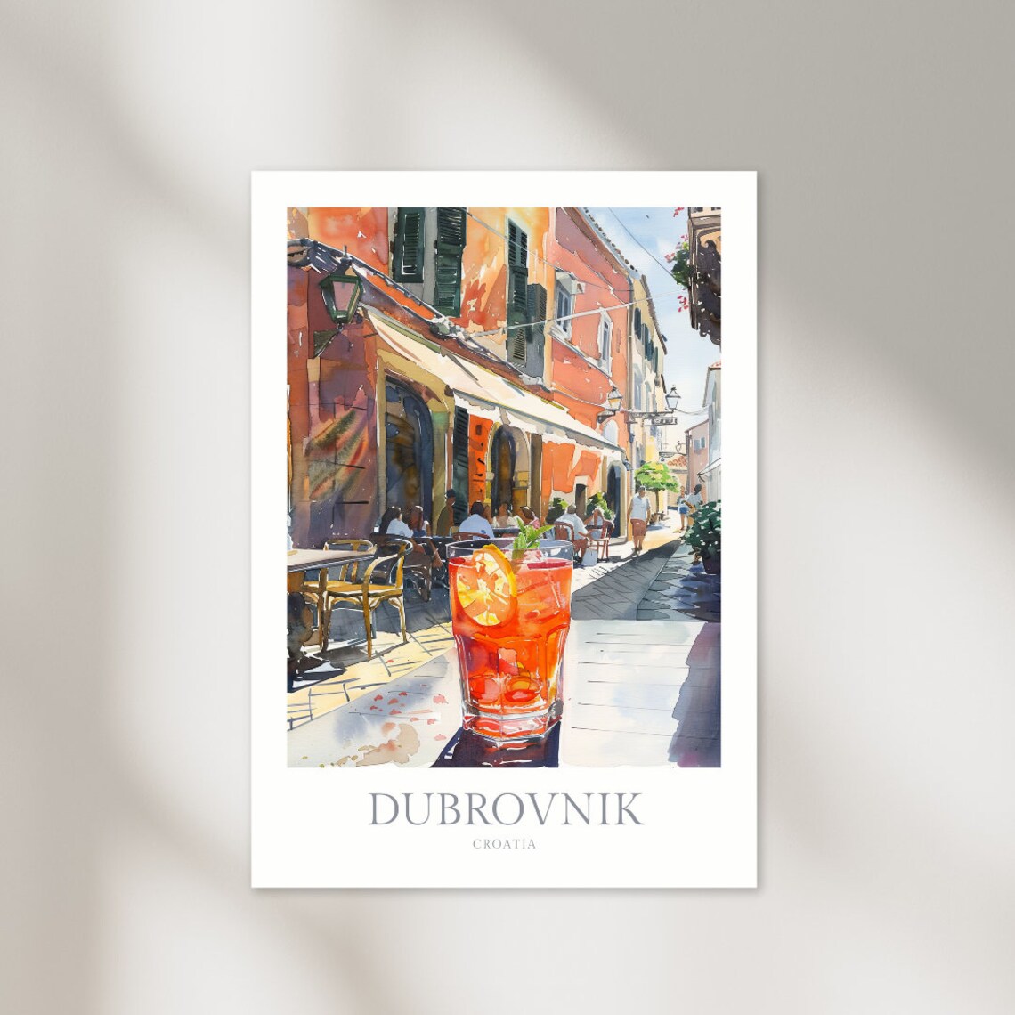 Dubrovnik Croatia Watercolor Cafe Spritz Street Poster Artwork