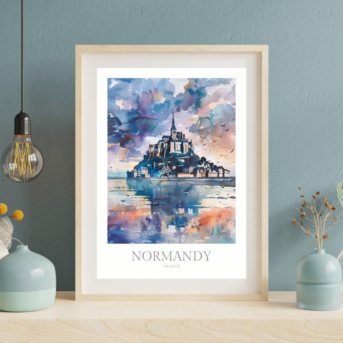 Normandy France Mont Saint-Michel Watercolor Landmark Poster - Image 2