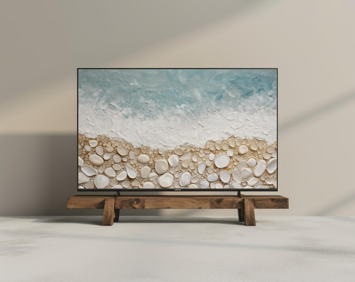 Pebble Beach Aerial Shoreline Textured Coastal Abstract Art Poster - Image 3