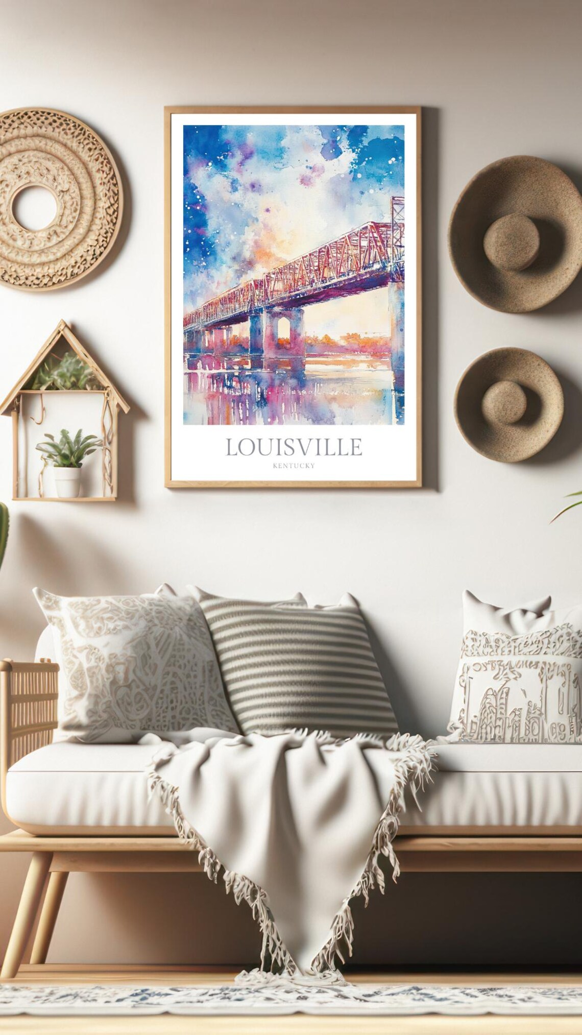 Louisville Kentucky Watercolor Ohio River Bridge Skyline Poster - Image 2