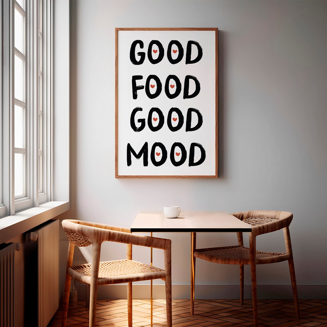 Good Food Good Mood Black Brush Heart Lettering Kitchen Quote Poster - Image 3