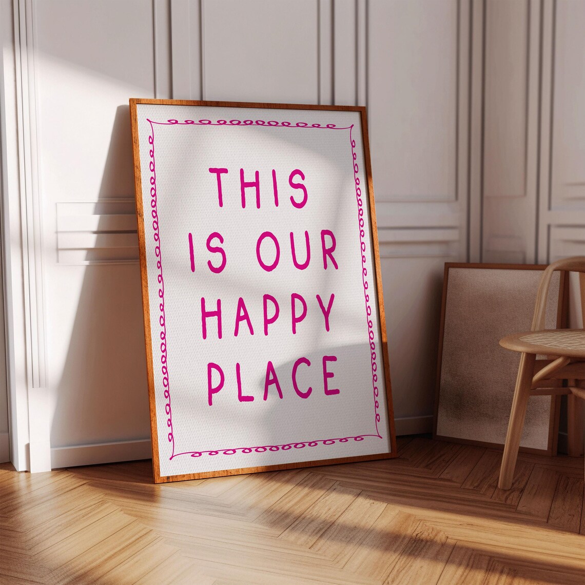 This Is Our Happy Place Pink Doodle Border Retro Quote Poster