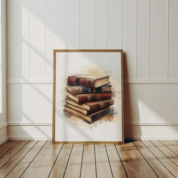 Book Lover Print Stack Of Books Painting Gifts For Book Lovers Bookworm Art Trendy Wall Art Reading Corner Art Library Decor