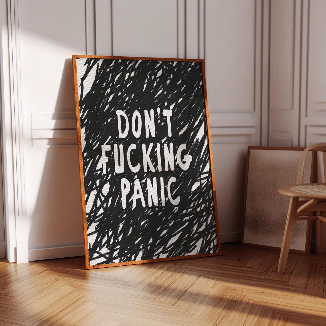 Don't Panic Bold Scribble Funny Mental Health Quote Wall Art