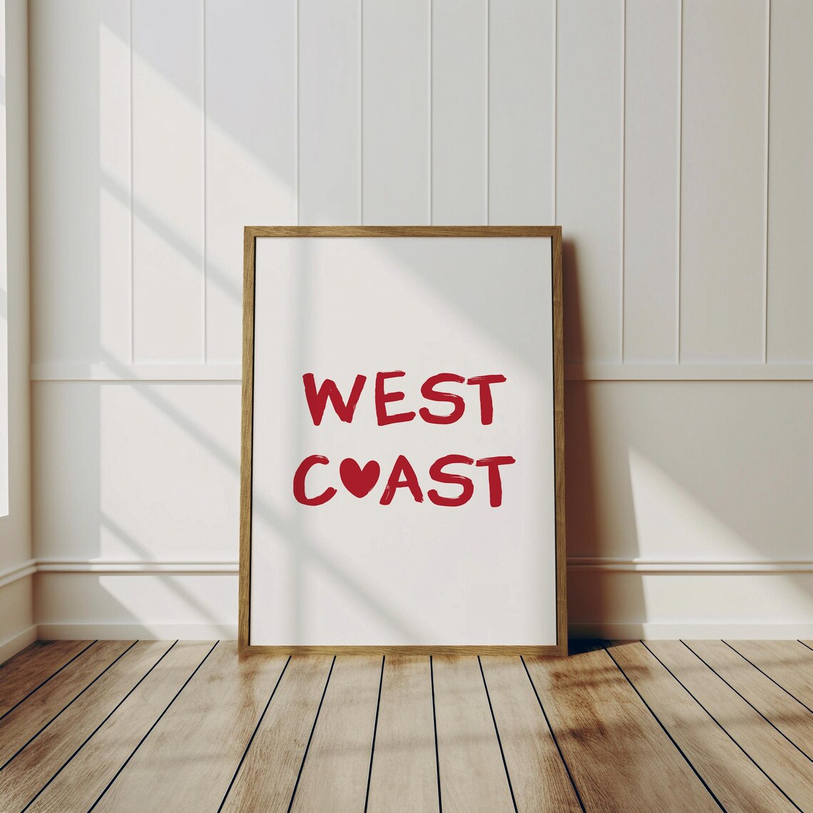 West Coast Red Brush Lettering Heart Coastal Decor Typography Poster