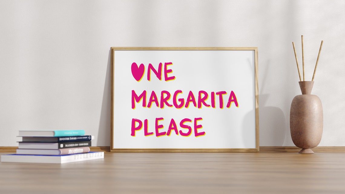 One Margarita Please Hot Pink Cocktail Poster With Yellow Shadow