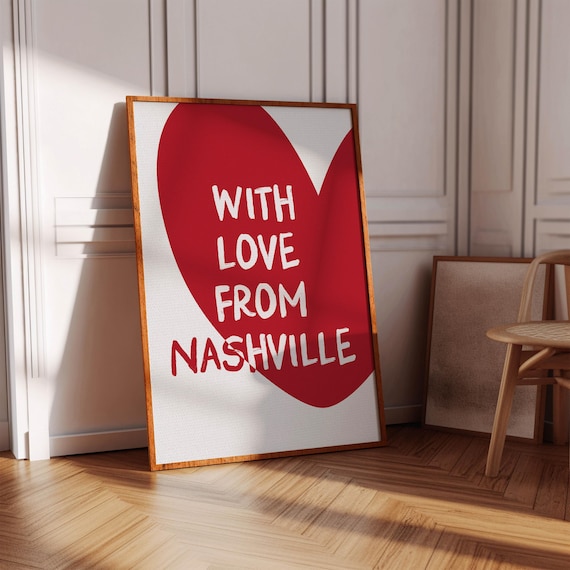With Love From Nashville Big Red Heart Typography City Souvenir Poster