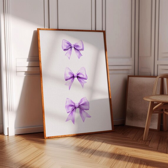 Purple Bow Wall Art Light Purple Watercolor Bows Print For Girls Room Decor Aesthetic Cute Apartment Decor Trendy Girly Coquette Wall Art