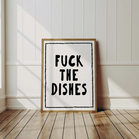 Fck The Dishes Poster Trendy Funky Kitchen Wall Art Minimal Retro Funny Dining Room Decor Typography Prints