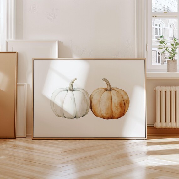 Two Watercolor Pumpkins White And Orange Fall Harvest Wall Poster