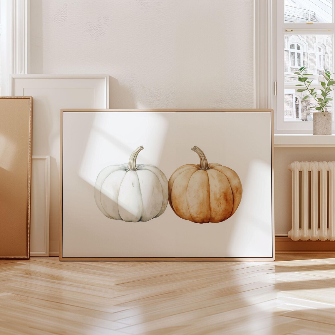 Two Watercolor Pumpkins White And Orange Fall Harvest Wall Poster
