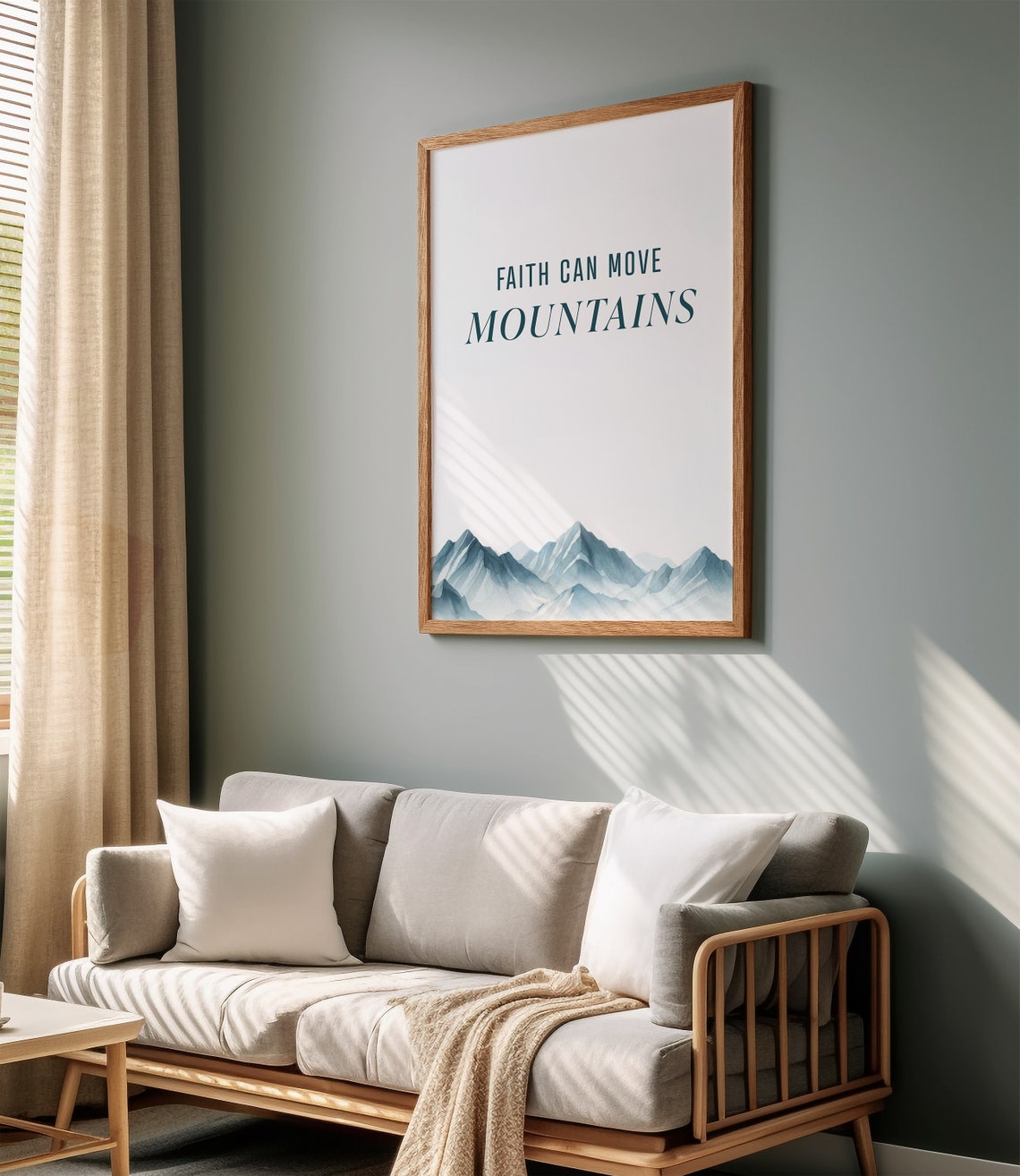 Faith Can Move Mountains Teal Watercolor Mountain Wall Poster - Image 3