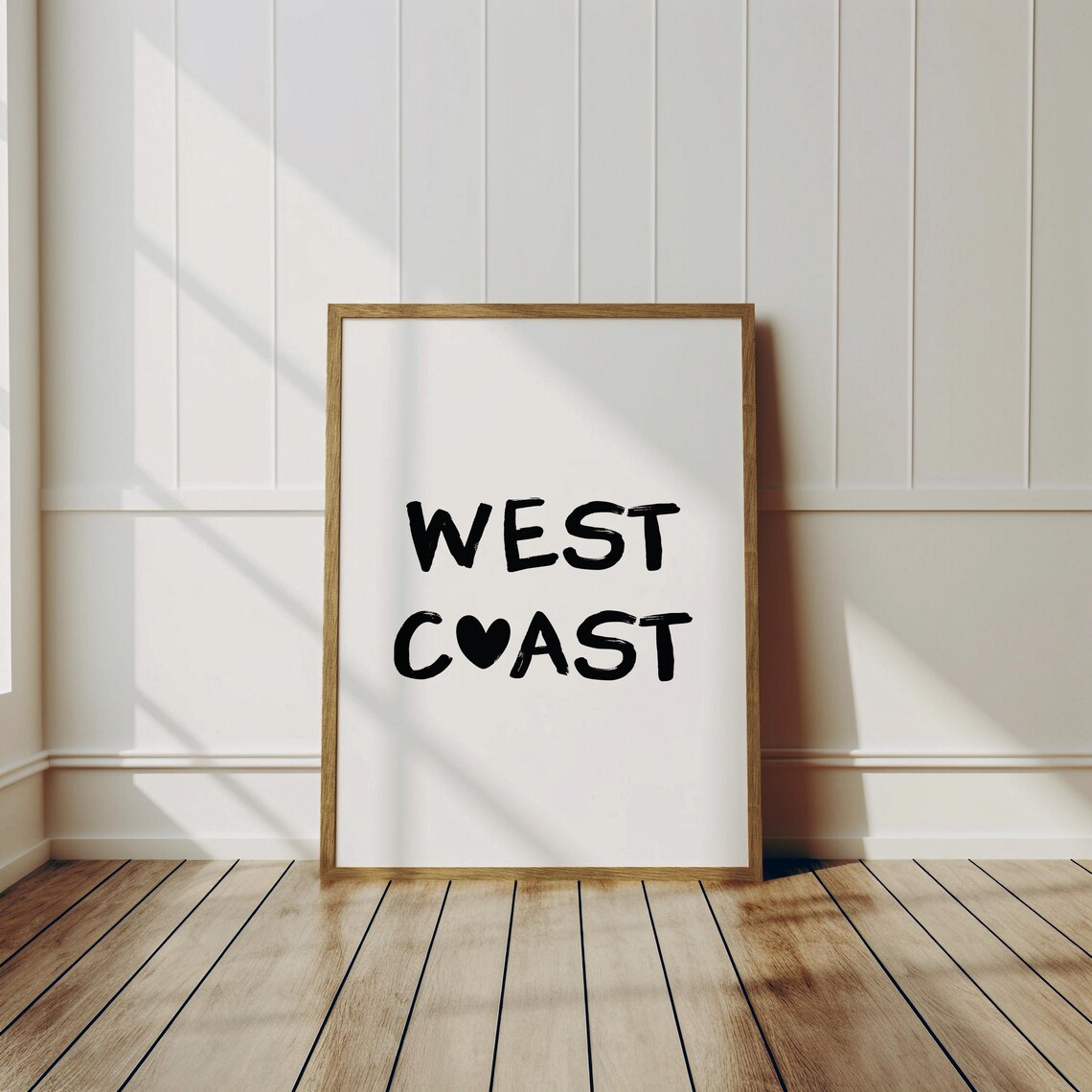 West Coast Black Brush Lettering Heart Minimalist Text Wall Poster
