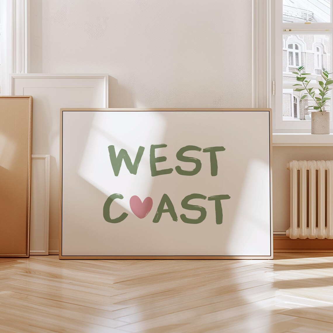 West Coast Heart Sage Green Brush Lettering Retro Quote Poster