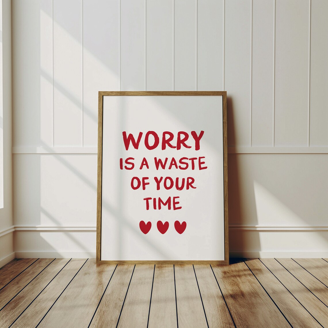 Worry Is a Waste of Your Time Red Hand Lettered Quote Poster - Image 3