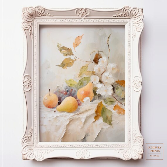 Golden Pears and Grapes Autumn Still Life Oil Painting Wall Art