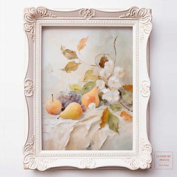 Pear Wall Art Grapes Fall Fruit Rustic Kitchen Decor Botanical Neutral Flower Instant