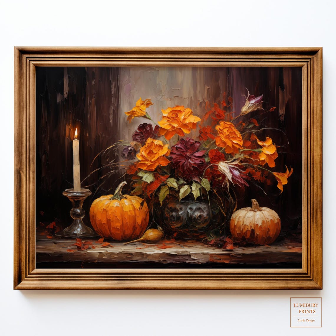 Vintage Halloween Art Print Wall Autumn Botanical Pumpkin Decor Rustic Fall Flower Instant