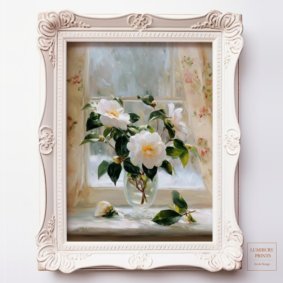 White Camellia Flower Art Winter Vintage Botanical Print Floral Instant