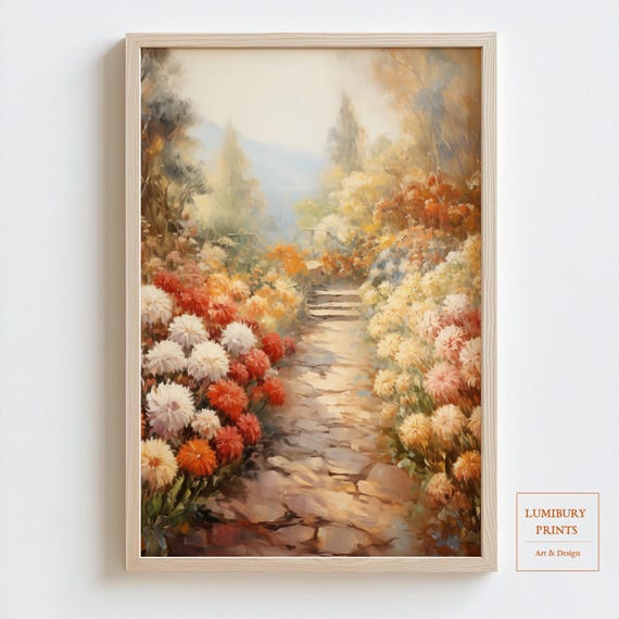 Chrysanthemum Wall Art Colorful Flower Print Rustic Garden Autumn Floral Botanical Mum Painting Instant