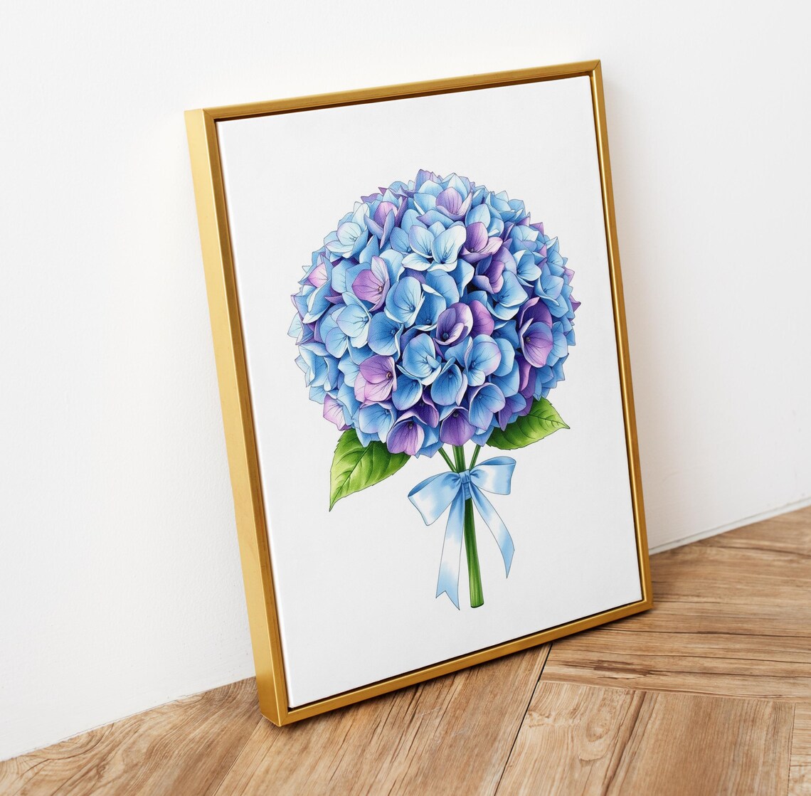 Blue Purple Hydrangea Bouquet Ribbon Bow Watercolor Floral Poster - Image 5