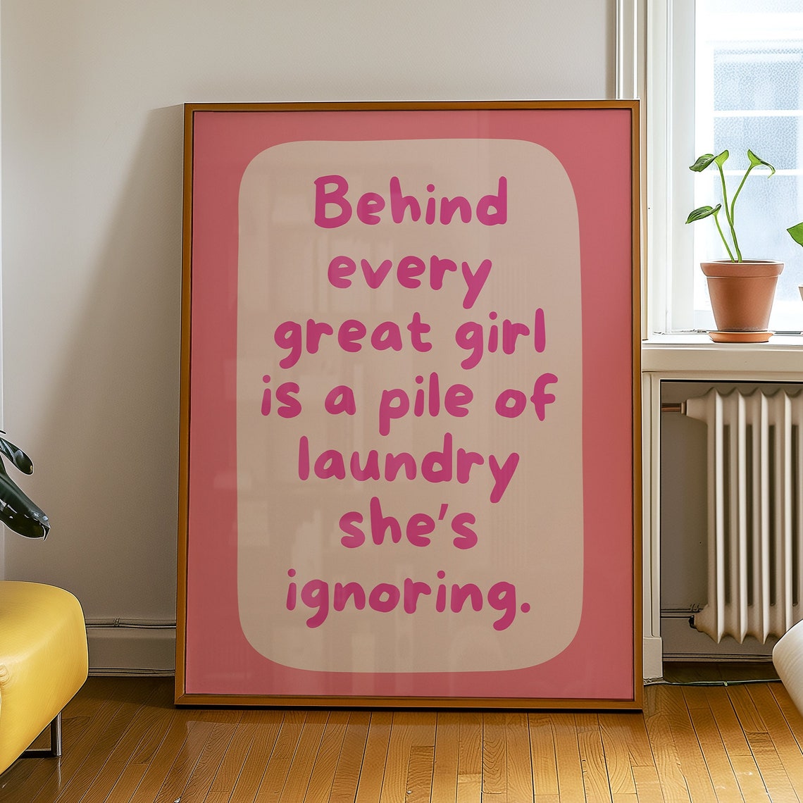 Funny Laundry Quote Wall Art Behind Every Great Girl Print Humorous Home Decor Pink Poster For Laundry Room Inspirational Gift