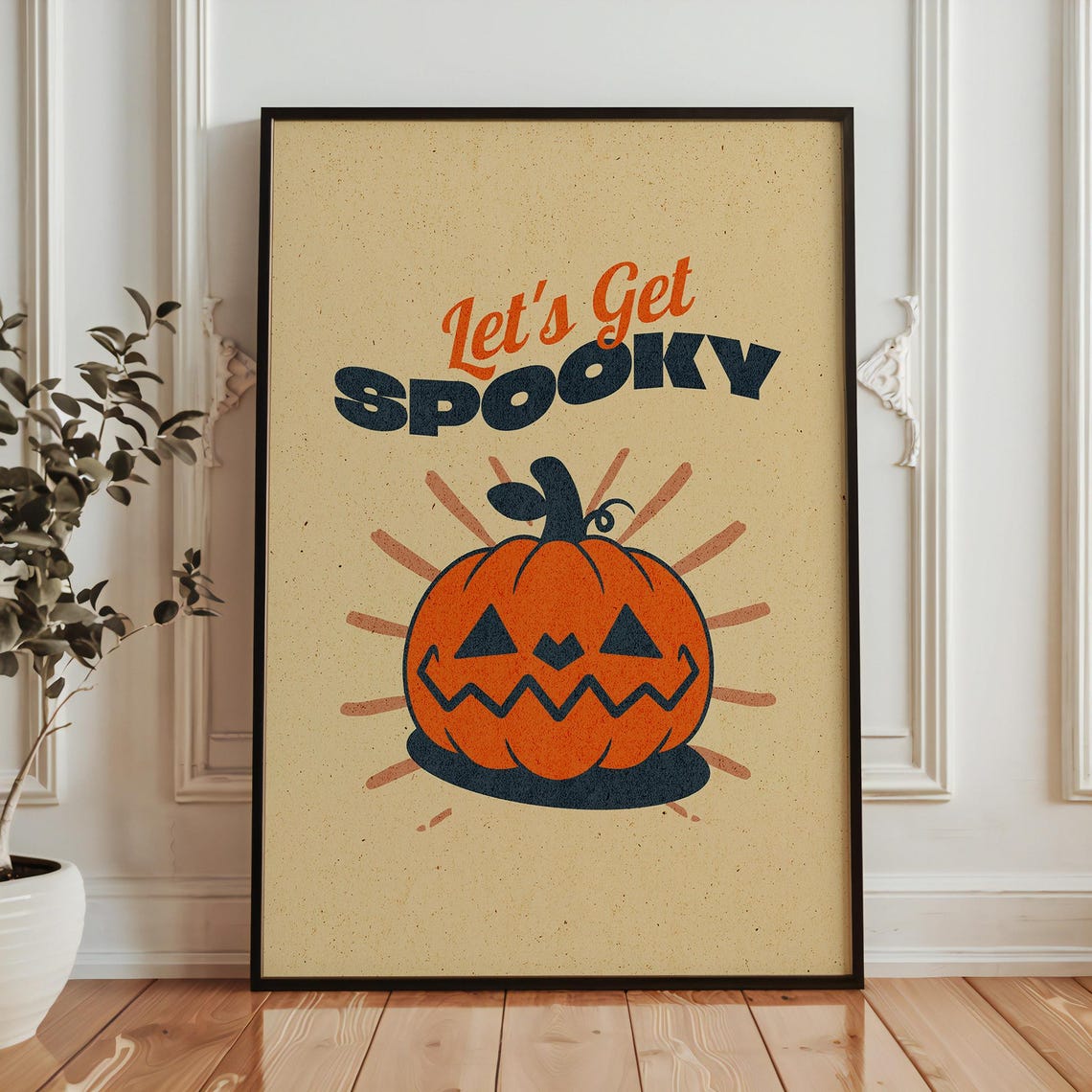 Lets Get Spooky Poster Halloween Typography Print Retro Wall Art With Pumpkin