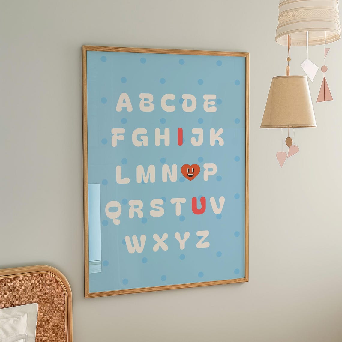 ABC Alphabet Heart Smile Letters Blue Nursery Kids Room Poster