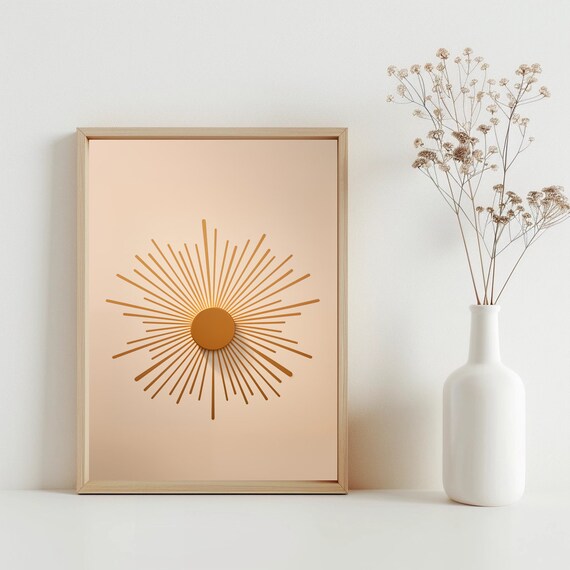 Mid Century Modern Sunburst Gold Sun Rays Boho Abstract Wall Art