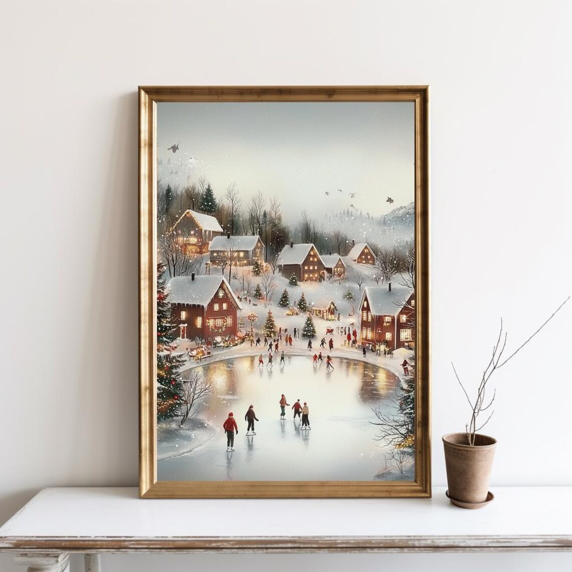 Winter Village Christmas Poster, Holiday Wall Art