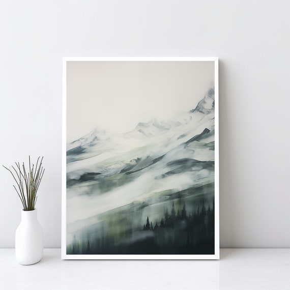 Abstract Mountain Canvas Wall Art Print Snowy Mountains Painting Snow Decor Cabin Poster Icy Oil Jpg Sg110