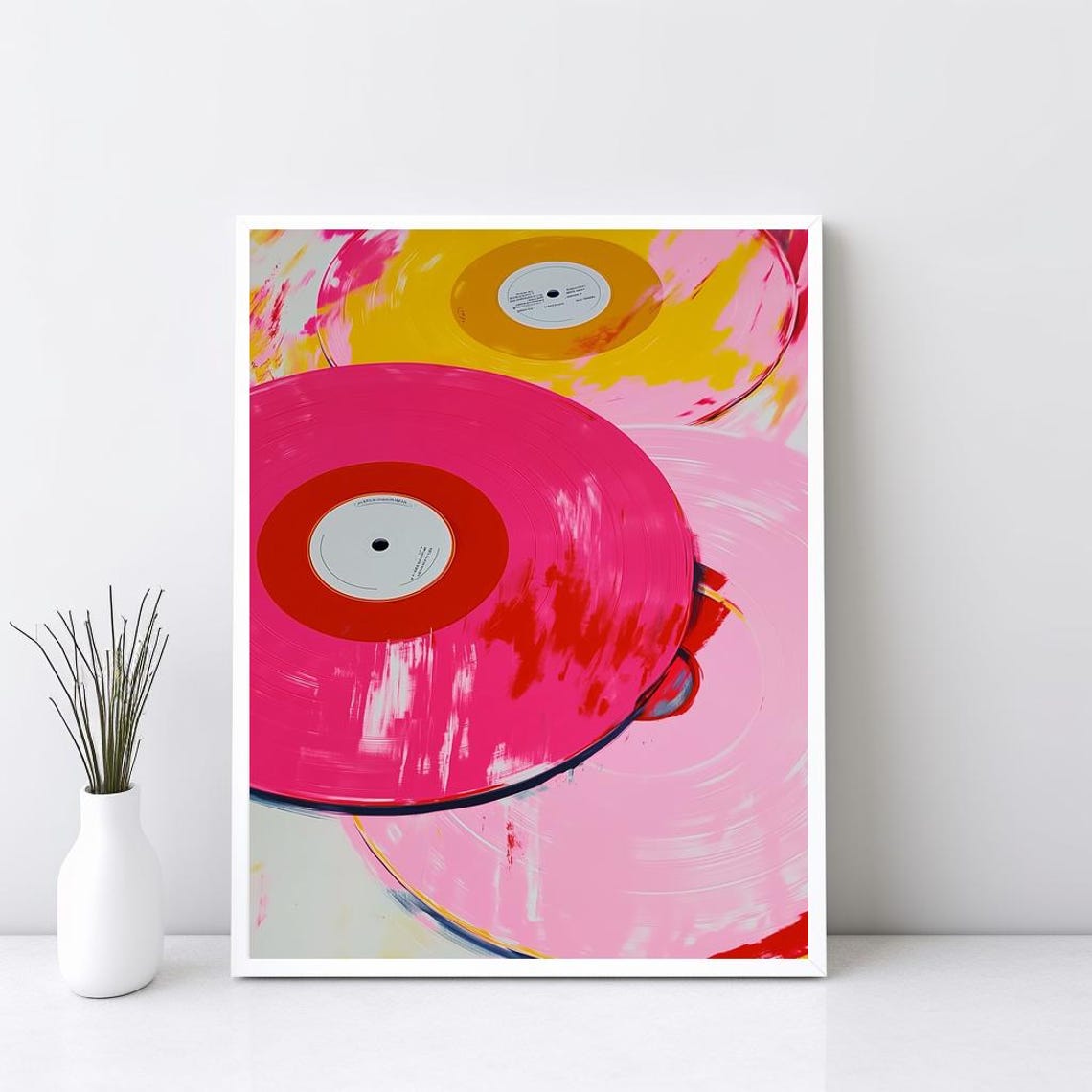Retro Pink And Yellow Vinyl Records Music Lover Collection Poster