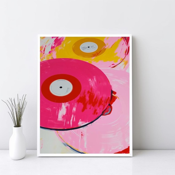 Retro Vinyl Record Print Pink Red Orange Yellow Wall Art Trendy Pastel Dorm Room Poster Cute College Apartment Sg328