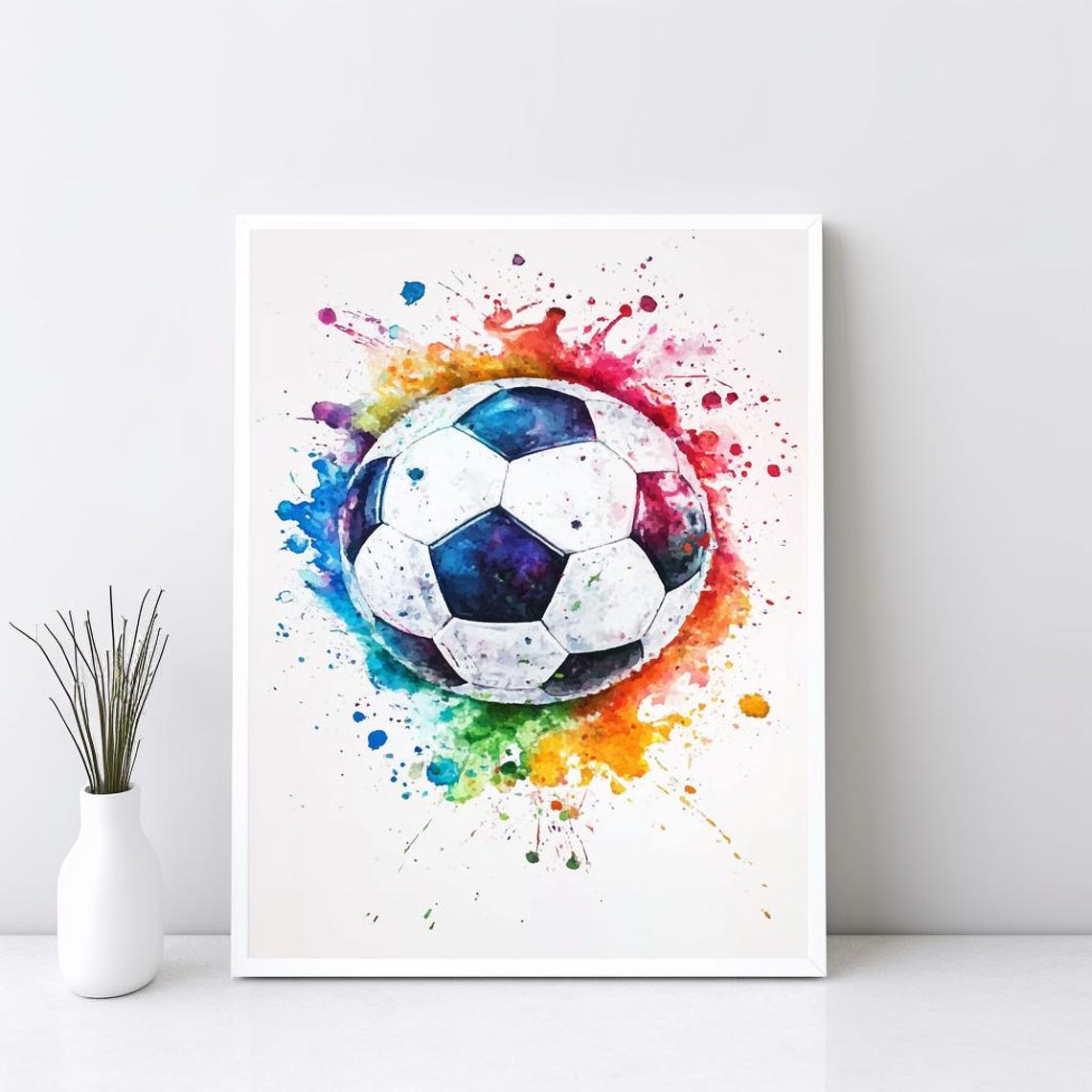 Soccer Ball Wall Art Colorful Watercolor Football Boys Bedroom Decor Girls Room Poster Kid Painting Sg320