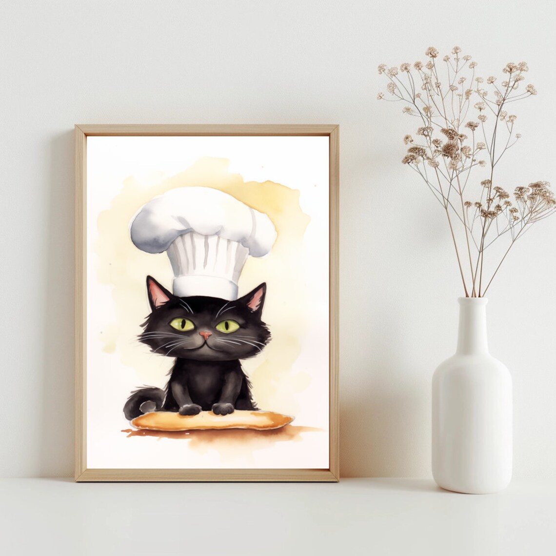 Chef Cat Making Biscuits Art Print, Kitchen Decor