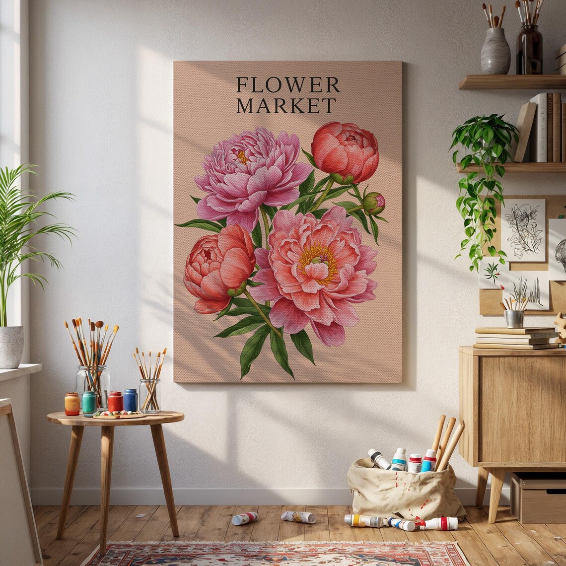 Peony Flower Market Poster Romantic Pink Botanical Illustration