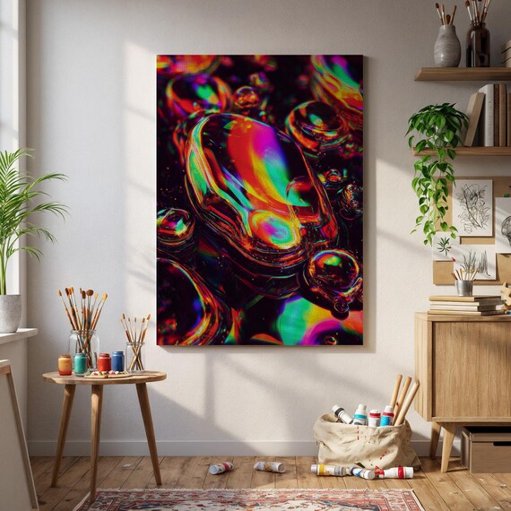 Psychedelic Abstract Liquid Wall Art Vibrant Neon Color Splash Painting Print For Trippy Modern Home And Contemporary Decor