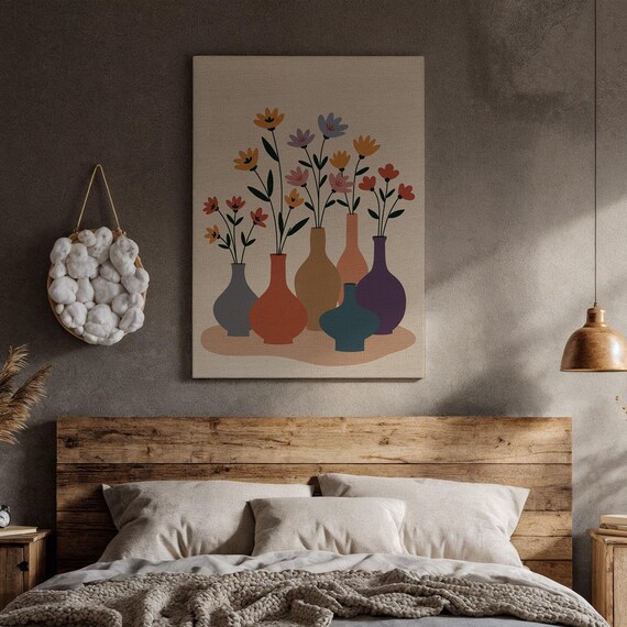 Modern Floral Vase Canvas Print Colorful Minimalist Flower Art Boho Botanical Wall Decor For Living Room Bedroom Or Gallery Accent