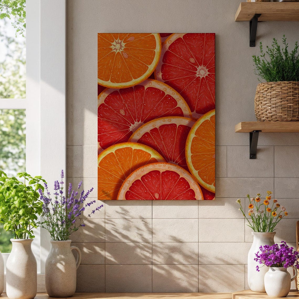 Fresh Orange and Red Grapefruit Slices Colorful Kitchen Wall Art