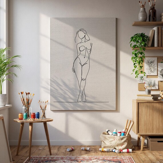 Nude Woman Single Line Art Minimalist Female Figure Drawing Poster