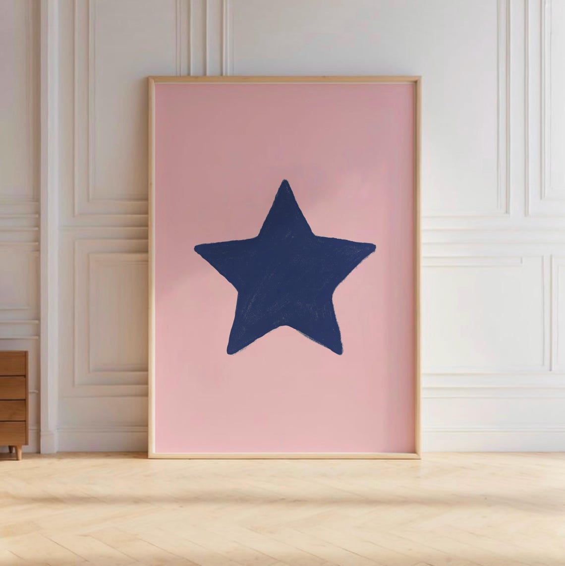 Navy Blue Star on Pink Hand Drawn Trendy Girly Aesthetic Poster - Image 2