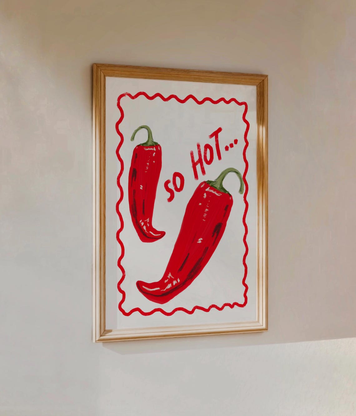 So Hot Funky Red Chili Peppers Wavy Border Kitchen Decor Poster - Image 3