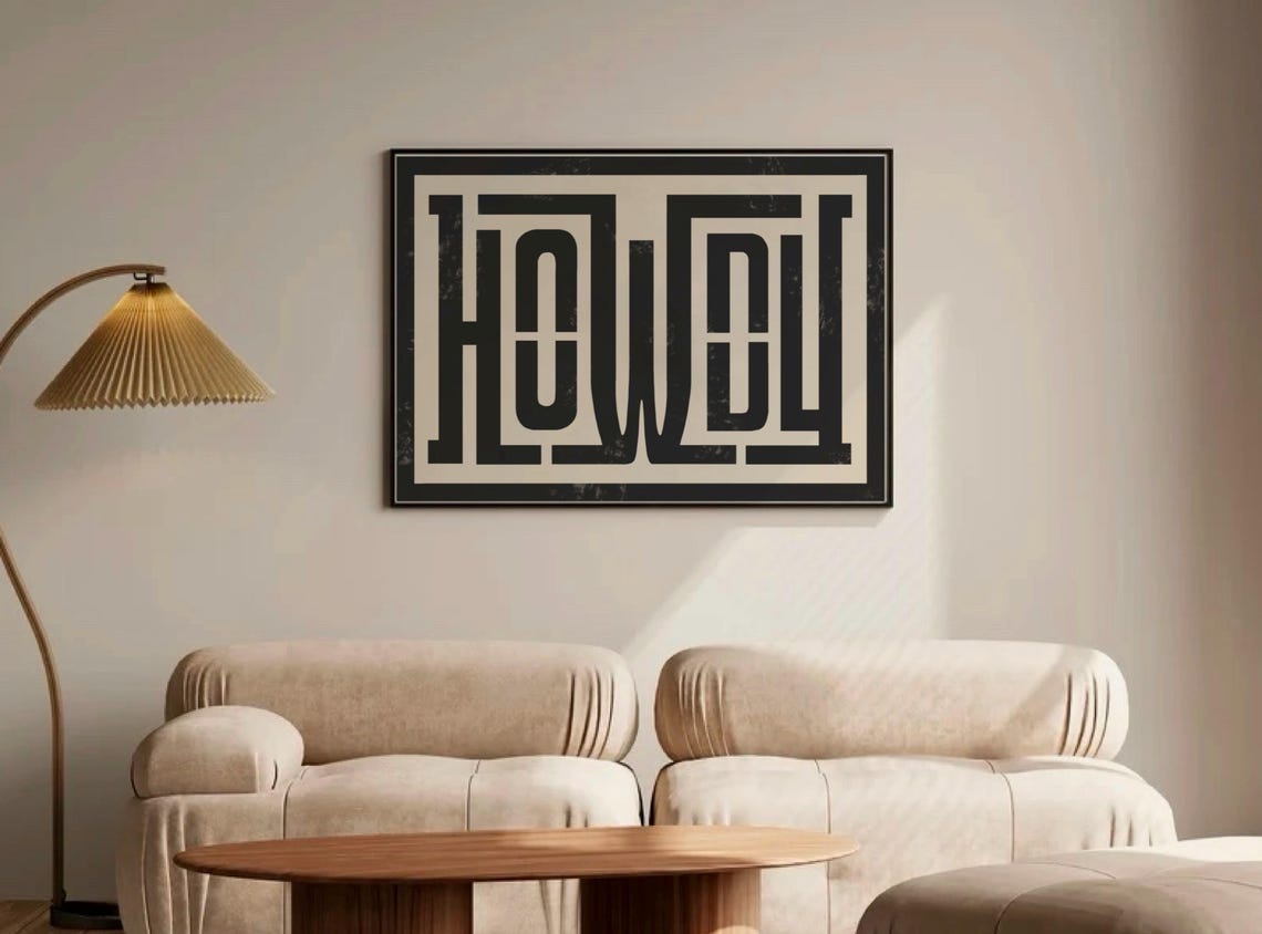 Howdy Bold Black Western Block Letter Rustic Farmhouse Poster