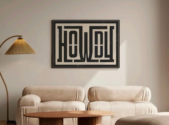 Howdy Typography Print Black Howdy Wall Art Western Retro Howdy Poster Southern Farmhouse Decor Modern Howdy Sign Cowboy Poster