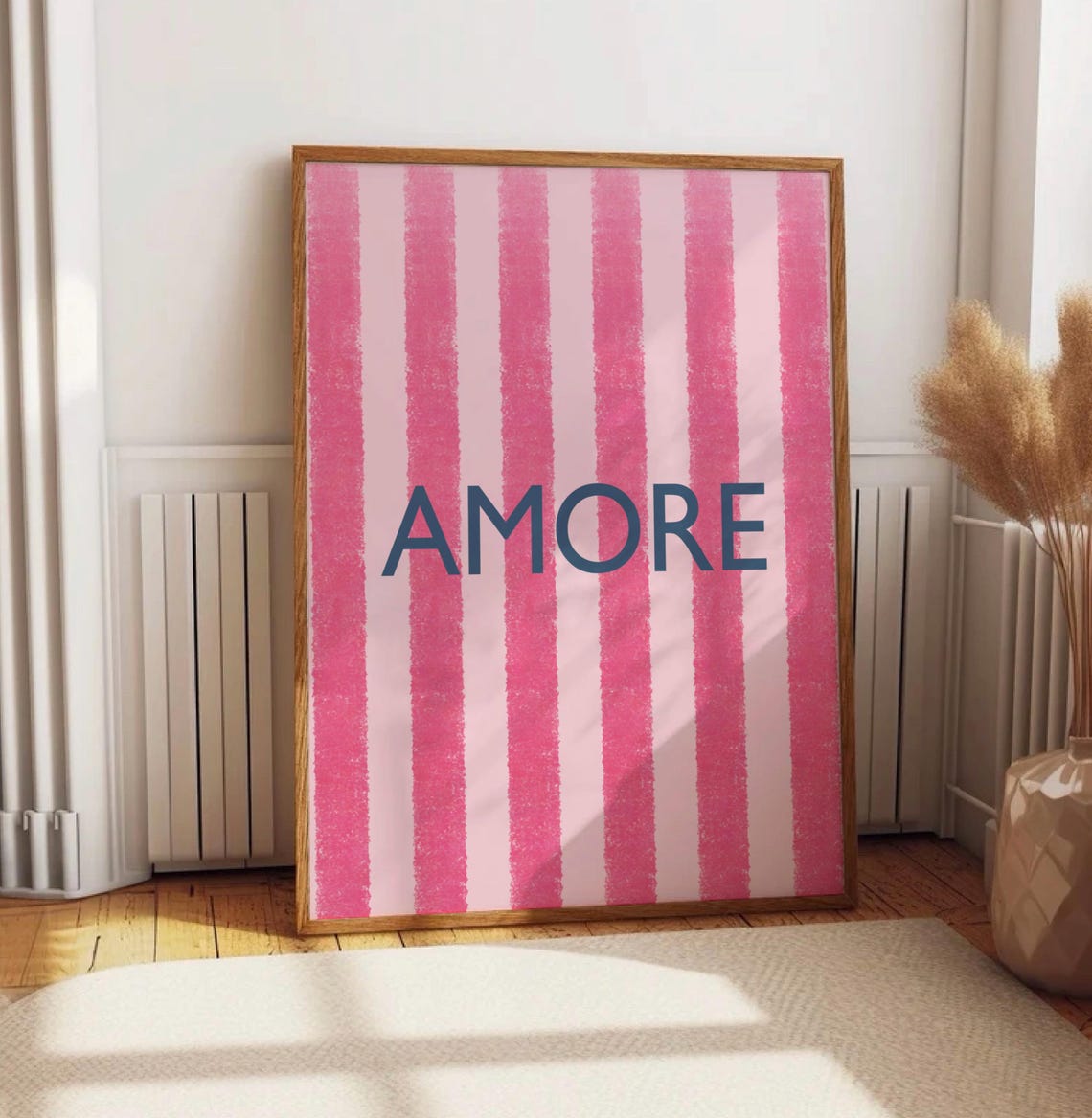 Amore on Pink Stripes Italian Navy Bold Modern Typography Poster - Image 3