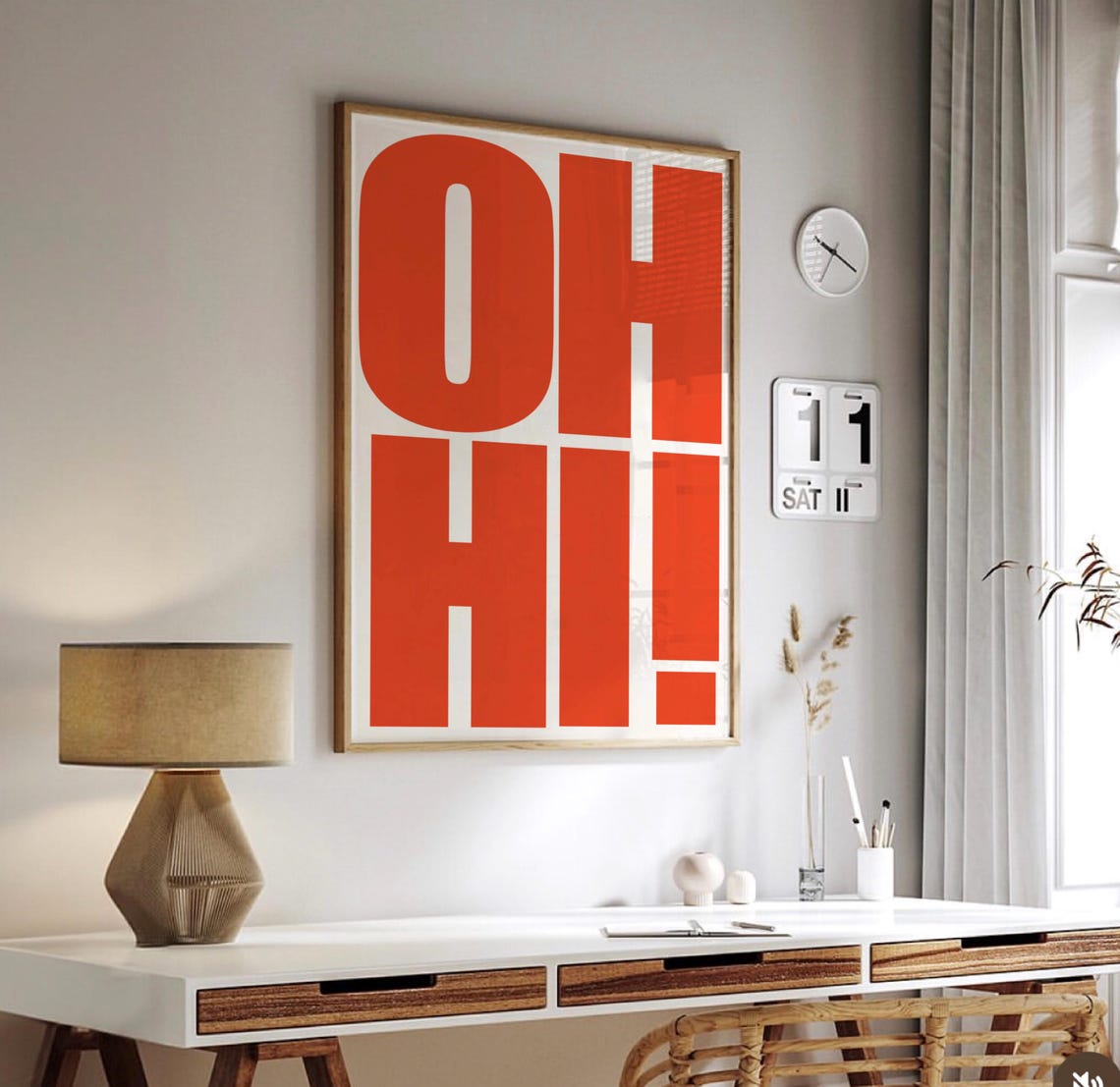 Oh Hi Bold Red Typography Modern Funky Statement Wall Poster - Image 2