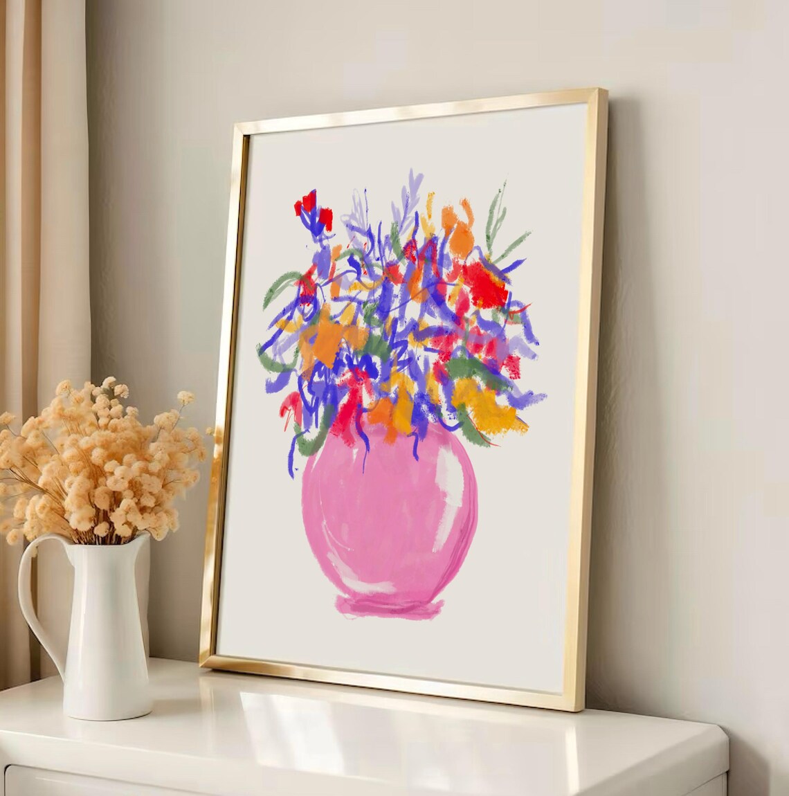 Colorful Wildflowers In Pink Vase Abstract Floral Decor Poster - Image 4