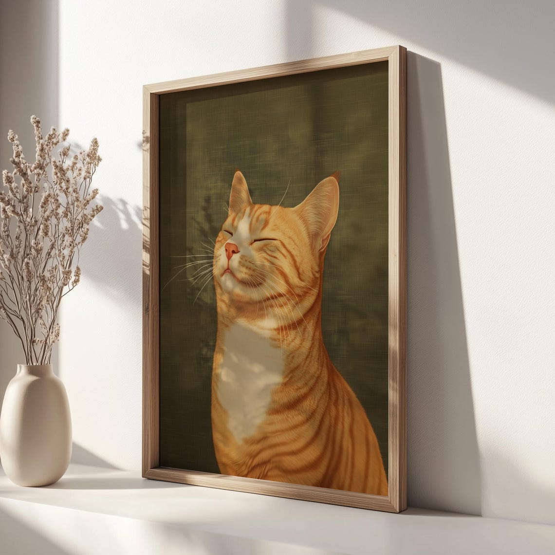 Smiling Orange Tabby Cat Portrait Ukiyo E Style Peaceful Animal Poster - Image 2